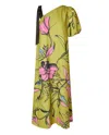Stine Goya One Sleeve Maxi Dress With Bow Strap Pencil Garden In Green