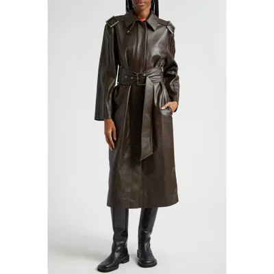 Stine Goya Oversize Faux Leather Trench Coat In Chocolate