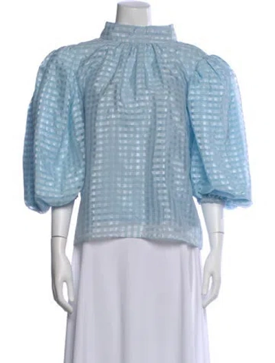 Pre-owned Stine Goya Patterned Mock Neck Blouse In Blue