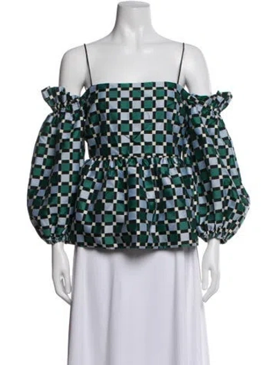 Pre-owned Stine Goya Patterned Off-the-shoulder Blouse In Green
