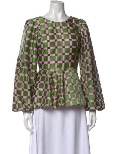 Pre-owned Stine Goya Plaid Print Crew Neck Blouse In Green