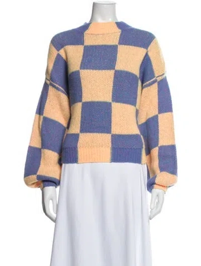 Pre-owned Stine Goya Plaid Print Crew Neck Sweater W/ Tags In Blue/yellow