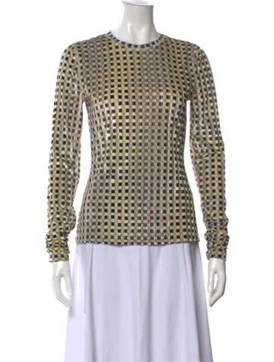 Pre-owned Stine Goya Plaid Print Crew Neck Top In Yellow