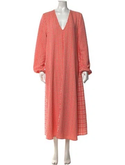 Pre-owned Stine Goya Plaid Print Long Dress In Red