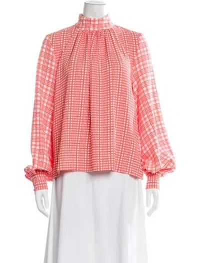 Pre-owned Stine Goya Plaid Print Long Sleeve Blouse In Orange
