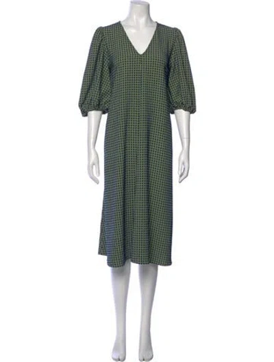 Pre-owned Stine Goya Plaid Print Midi Length Dress In Green