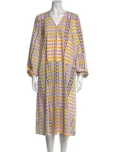 Pre-owned Stine Goya Plaid Print Midi Length Dress In Green