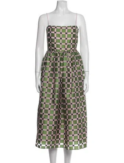 Pre-owned Stine Goya Plaid Print Midi Length Dress In Green