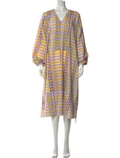 Pre-owned Stine Goya Plaid Print Midi Length Dress In Green