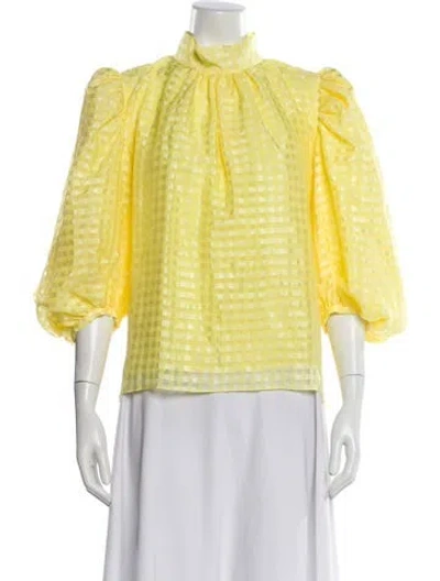 Pre-owned Stine Goya Plaid Print Mock Neck Blouse W/ Tags In Yellow