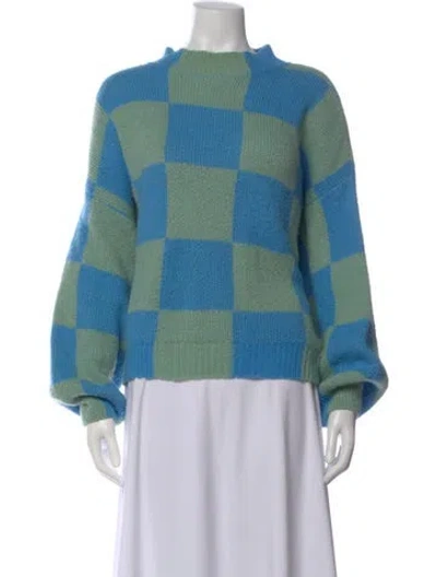 Pre-owned Stine Goya Plaid Print Mock Neck Sweater In Green