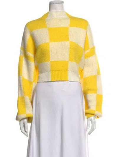 Pre-owned Stine Goya Plaid Print Mock Neck Sweater In Yellow