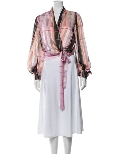 Pre-owned Stine Goya Plaid Print V-neck Blouse In Black/pink