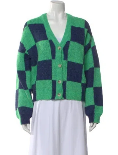 Pre-owned Stine Goya Plaid Print V-neck Sweater In Green