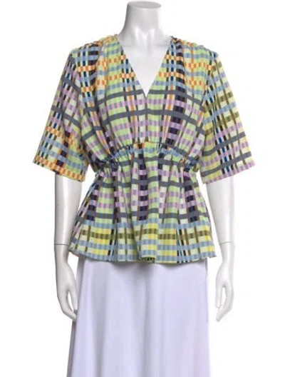 Pre-owned Stine Goya Plaid Print V-neck Top In Multi