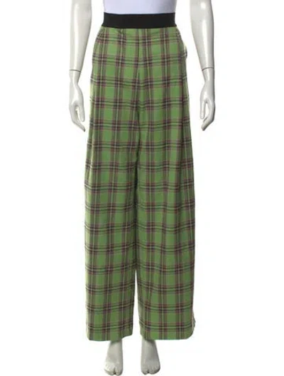 Pre-owned Stine Goya Plaid Print Wide Leg Pants W/ Tags In Green
