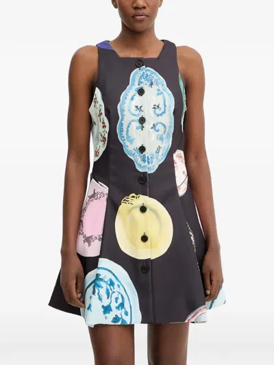 Stine Goya Plate-print Button-up Mini Dress In Black