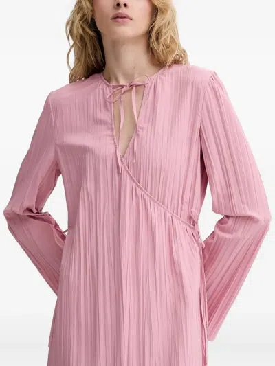 Stine Goya Pleated Tie-neck Midi Dress In Pink