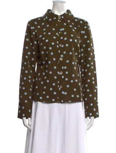 Pre-owned Stine Goya Polka Dot Print Long Sleeve Top In Green