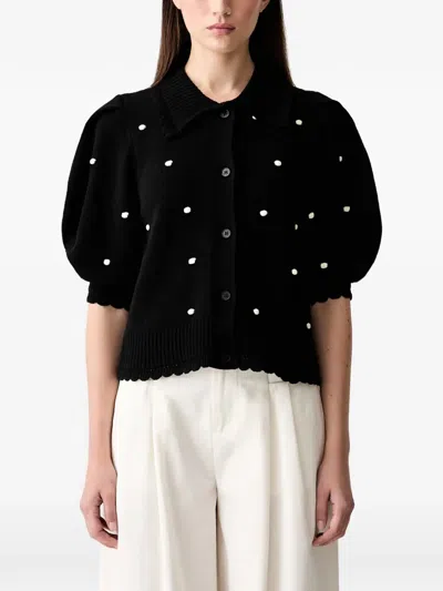 Stine Goya Polka-dot Puff-sleeve Cardigan In Black
