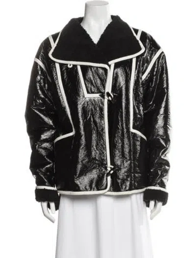 Pre-owned Stine Goya Printed Faux Fur Jacket In Black