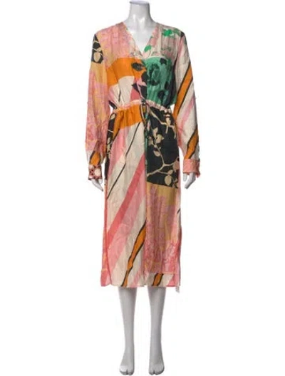Pre-owned Stine Goya Printed Long Dress In Orange/pink