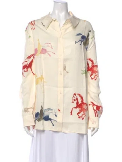 Pre-owned Stine Goya Printed Long Sleeve Blouse W/ Tags In Neutral