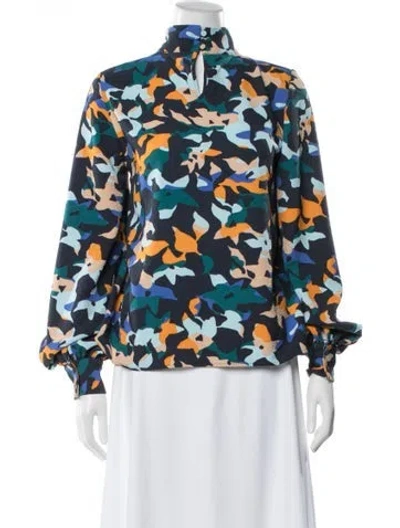 Pre-owned Stine Goya Printed Off-the-shoulder Blouse In Blue