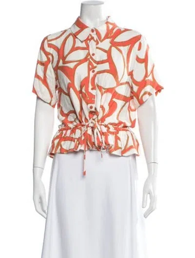 Pre-owned Stine Goya Printed Short Sleeve Blouse In White