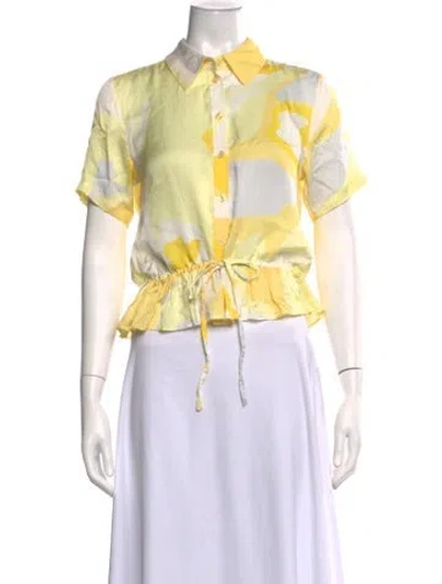 Pre-owned Stine Goya Printed Short Sleeve Button-up Top In Yellow