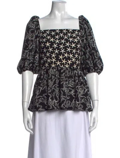 Pre-owned Stine Goya Printed Square Neckline Top In Black