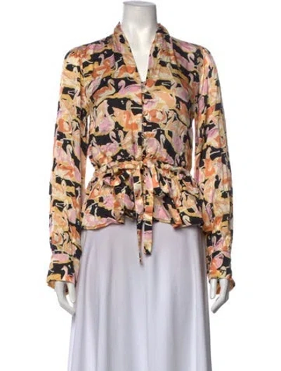 Pre-owned Stine Goya Printed V-neck Blouse In Black