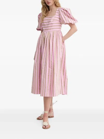 Stine Goya Puff-sleeve Striped Dress In Pink