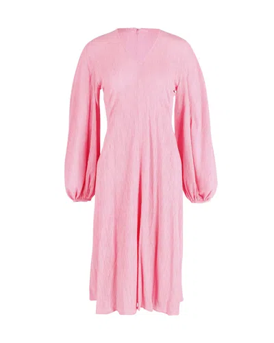 Stine Goya Puffed Long Sleeve Midi Dress In Pink Lyocell