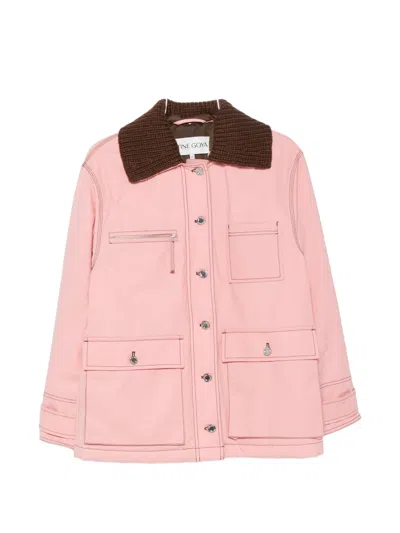 Stine Goya Ribbed-knit Collar Contrast-stitch Jacket In Pink