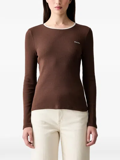 Stine Goya Ribbed-knit Long-sleeve Top In Brown