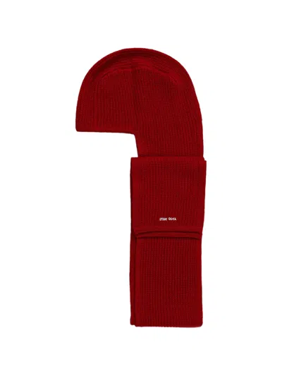 Stine Goya Ribbed-knit Scarf-detail Balaclava In Red