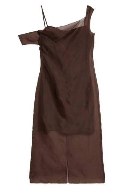 Stine Goya Roxanna One-shoulder Silk Dress In Cocoa