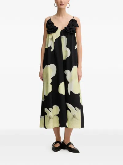 Stine Goya Ruffled Floral Dress In Black