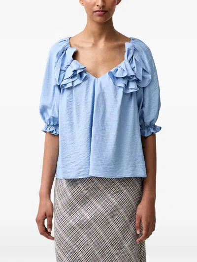Stine Goya Ruffled Puff-sleeve Top In Blue