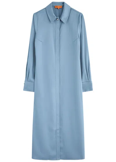 Stine Goya Satin Midi Shirt Dress In Blue