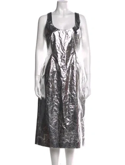 Pre-owned Stine Goya Scoop Neck Midi Length Dress W/ Tags In Metallic/silver