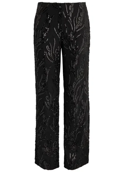 Stine Goya Sequin-embellished Wide-leg Twill Trousers In Black