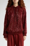 Stine Goya Sequin Oversize Hoodie In Bordeaux