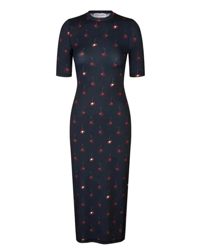 Stine Goya Short Sleeve Crewneck Midi Dress In Blue