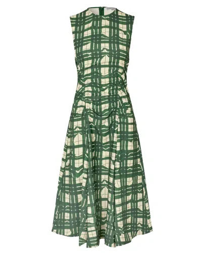 Stine Goya Sleeveless Gathered Midi Dress - Checkered Wave In Green