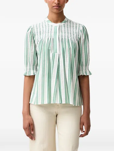 Stine Goya Smocked Striped Blouse In Green