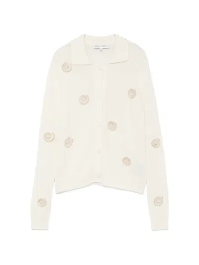 Stine Goya Snail-embellished Polo-collar Cardigan In White