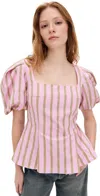 Stine Goya Soft Jacquard Weave Blouson Sleeve Top Wallpaper Stripes In Wallpaper Stripes