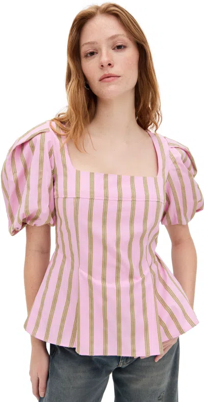 Stine Goya Soft Jacquard Weave Blouson Sleeve Top Wallpaper Stripes In Multicolor